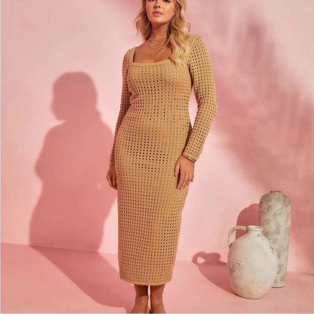 Tan Knit Long Sleeve Dress NWOT
